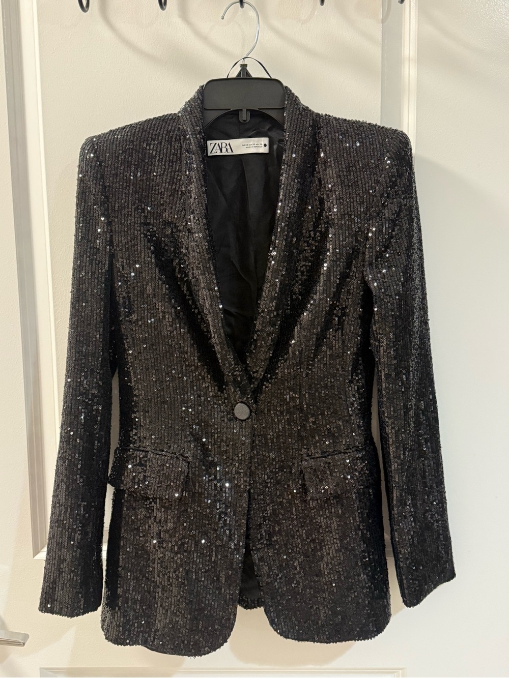 Zara Black Sequin Single-Button Blazer